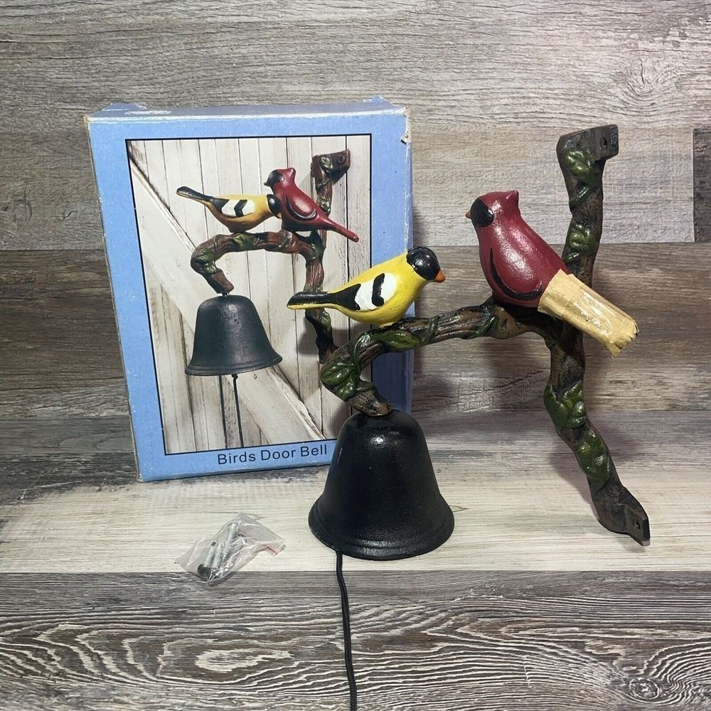 NEW Cast Iron Door Bell TWO Birds Porch Yard Post Fence Farm Barn Outdoor Decor